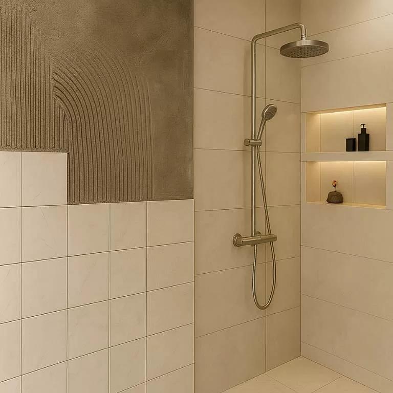 Banyo tadilatı öncesi ve sonrası karşılaştırma, modern duş alanı ve niş detaylarıyla yenilenmiş banyo.
